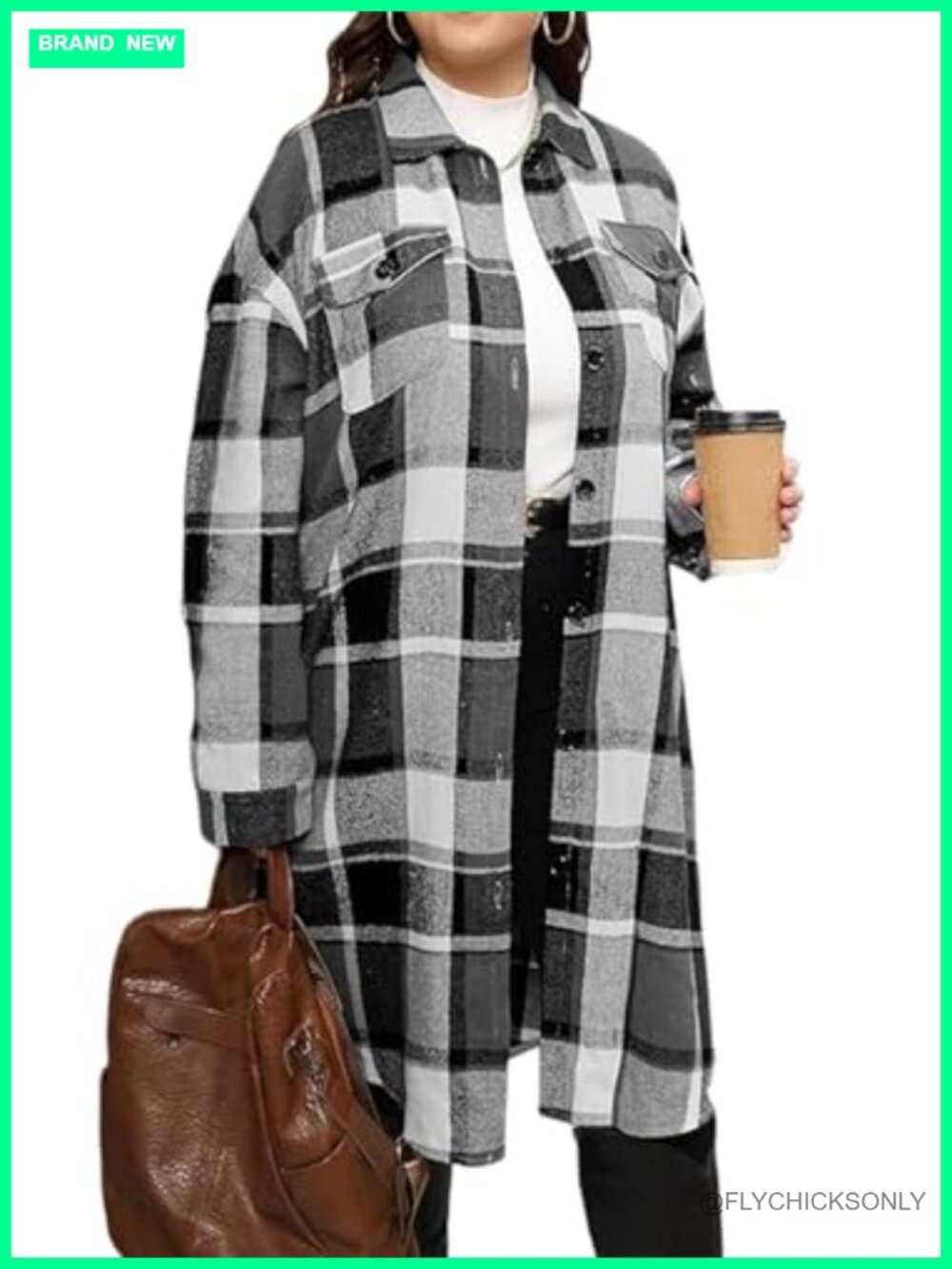 Plus Size Plaid Flannel Shacket Button Down Long Shirt Jacket Oversized